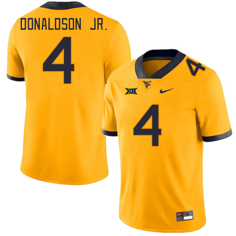 Men #4 CJ Donaldson Jr. West Virginia Mountaineers College Football Jerseys Stitched Sale-Gold - Click Image to Close